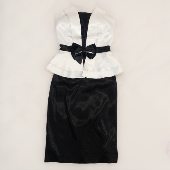 Black and white peplum tuxedo party dress